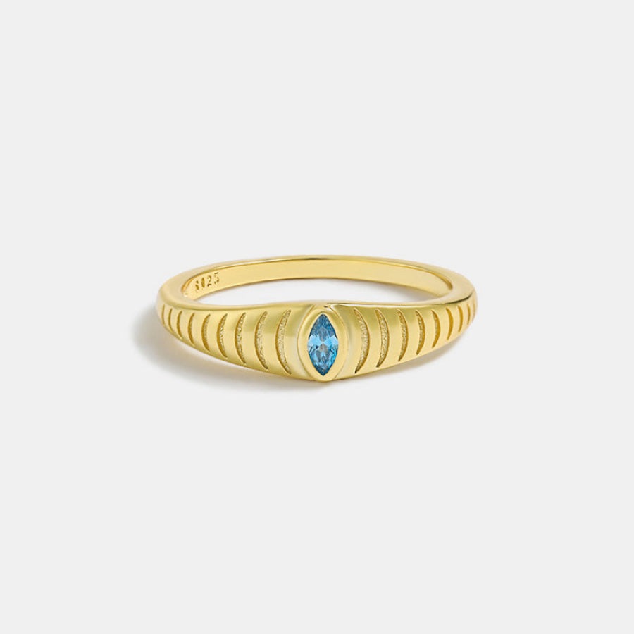 925 Sterling Silver Inlaid Zircon Ring Gold / 6 Apparel and Accessories