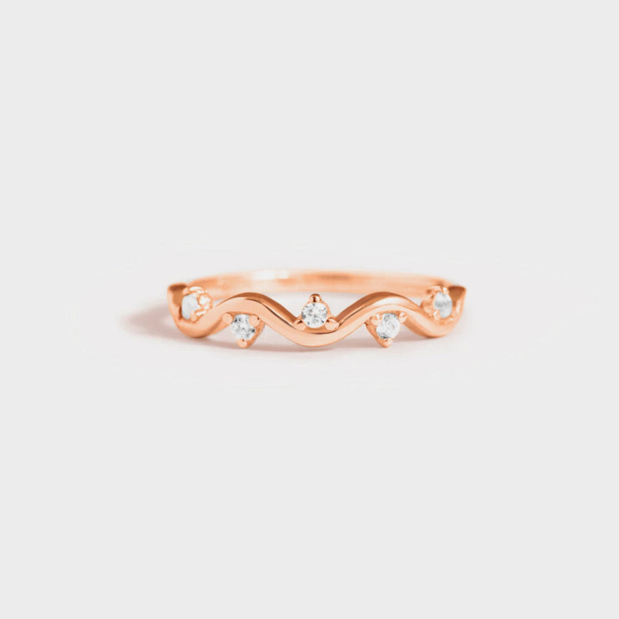 925 Sterling Silver Inlaid Zircon Ring Rose Gold / 5 Apparel and Accessories