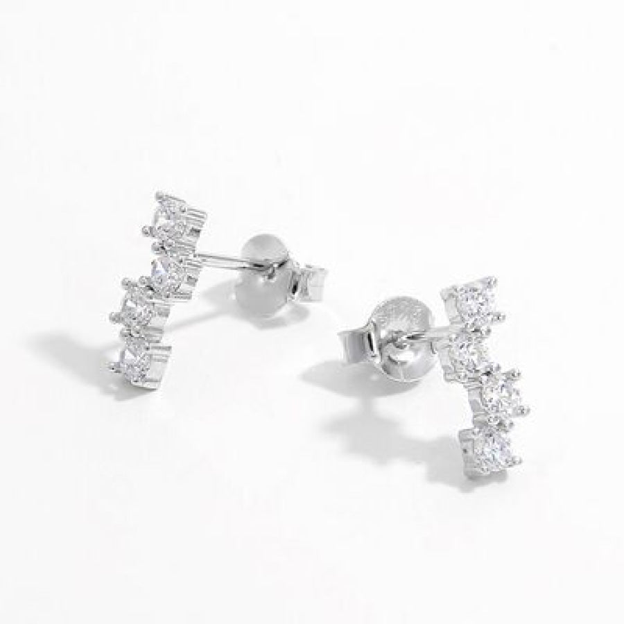 925 Sterling Silver Inlaid Zircon Stud Earrings / One Size Apparel and Accessories