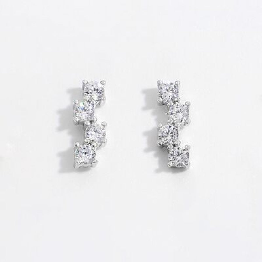 925 Sterling Silver Inlaid Zircon Stud Earrings / One Size Apparel and Accessories