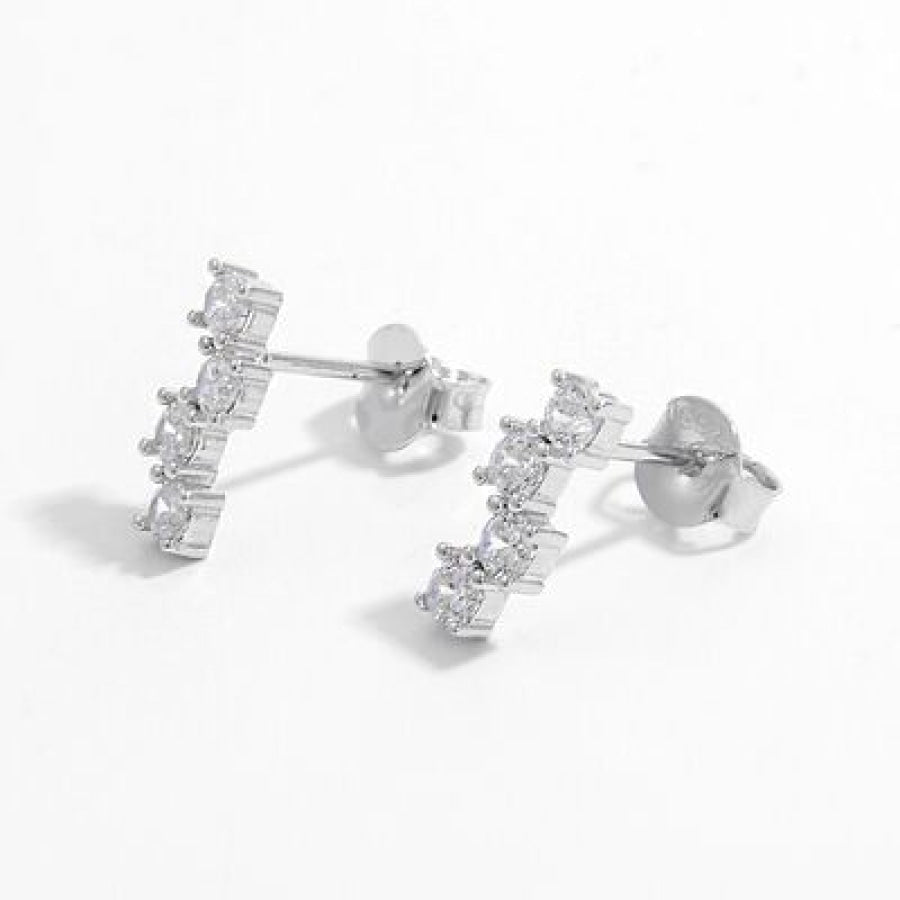 925 Sterling Silver Inlaid Zircon Stud Earrings / One Size Apparel and Accessories