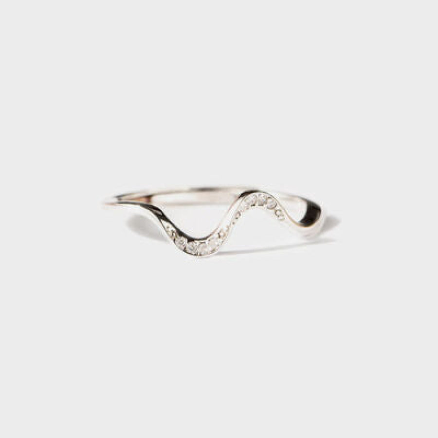 925 Sterling Silver Inlaid Zircon Wave Shape Ring / 5 Apparel and Accessories