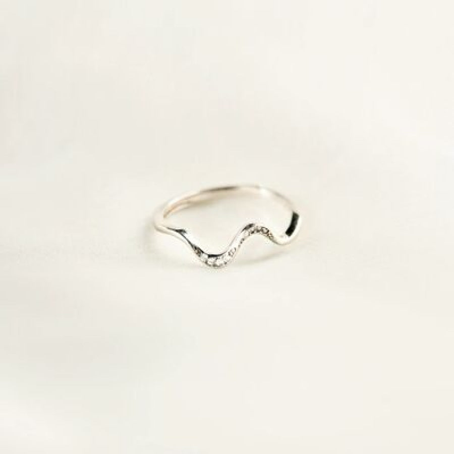 925 Sterling Silver Inlaid Zircon Wave Shape Ring Apparel and Accessories