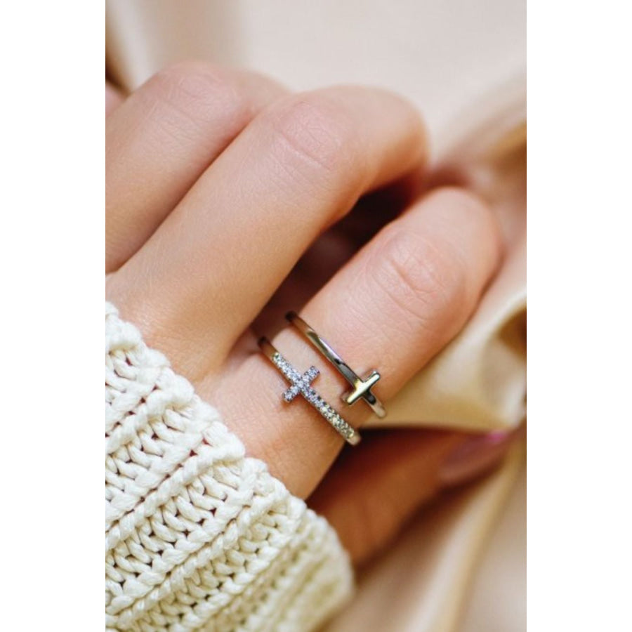 925 Sterling Silver Inland Zircon Cross Ring Apparel and Accessories