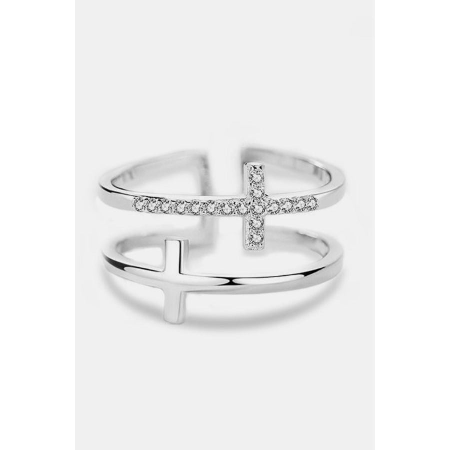 925 Sterling Silver Inland Zircon Cross Ring Apparel and Accessories