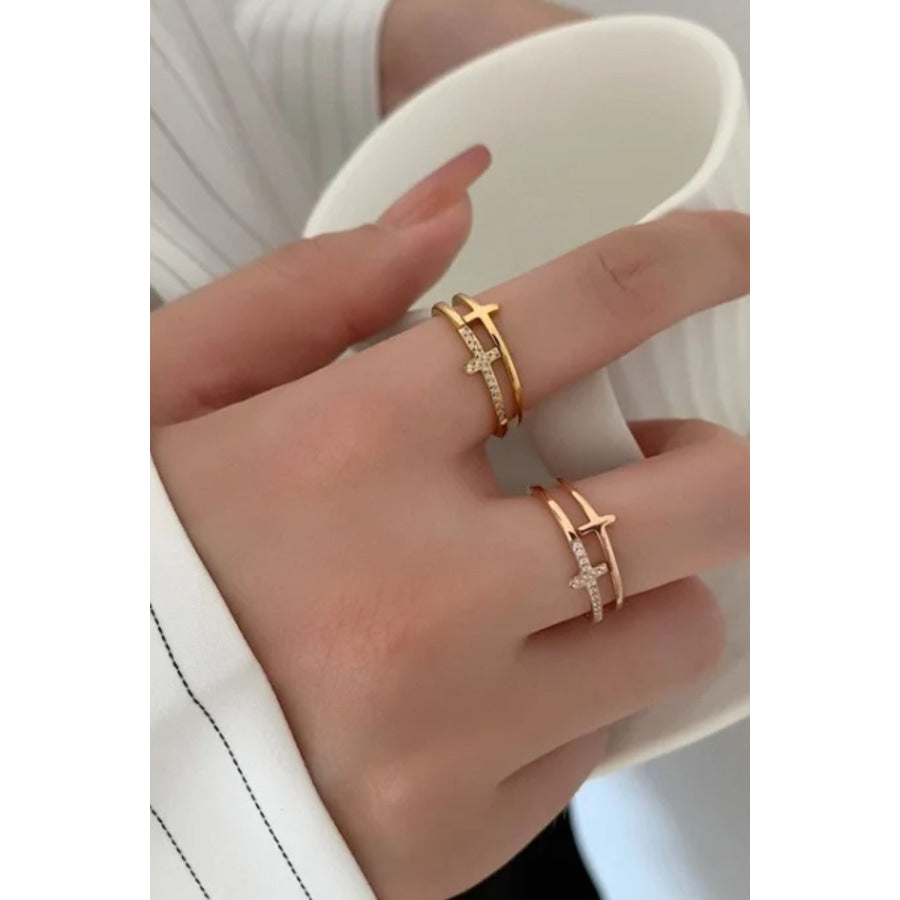 925 Sterling Silver Inland Zircon Cross Ring Apparel and Accessories