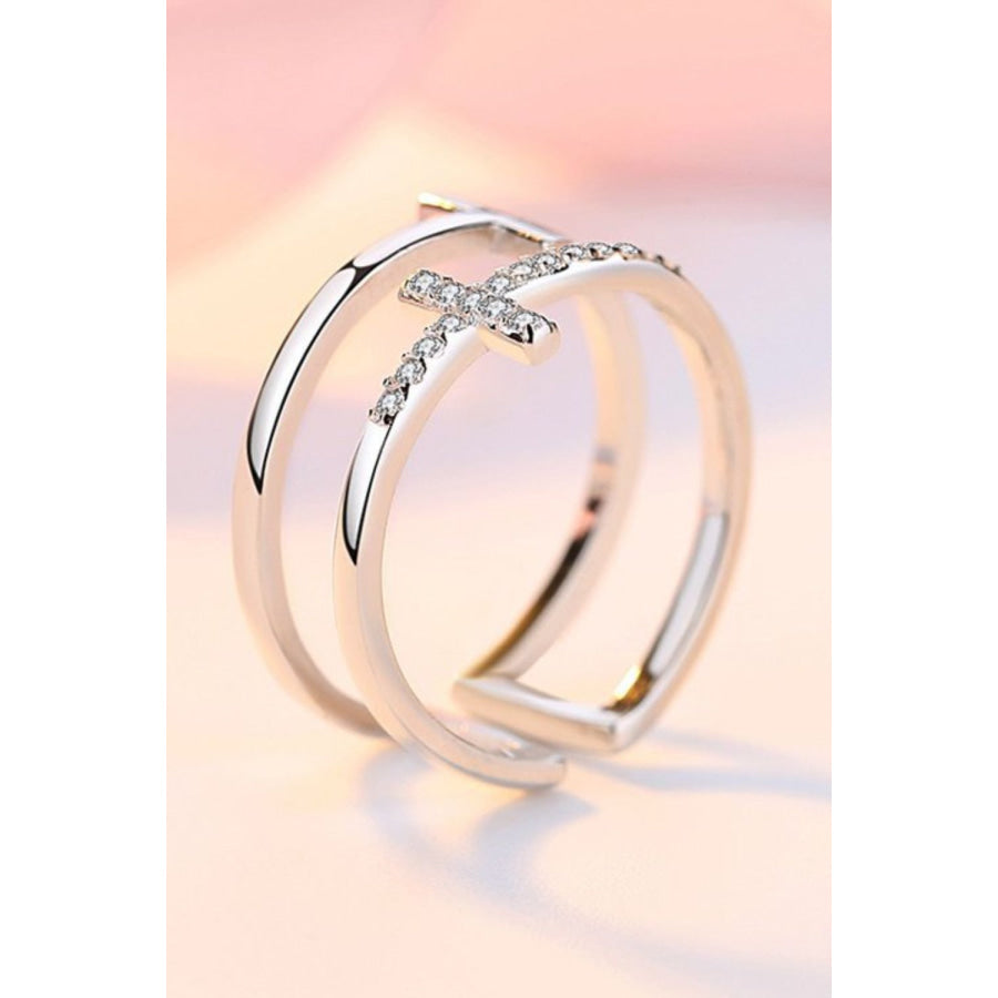 925 Sterling Silver Inland Zircon Cross Ring Apparel and Accessories