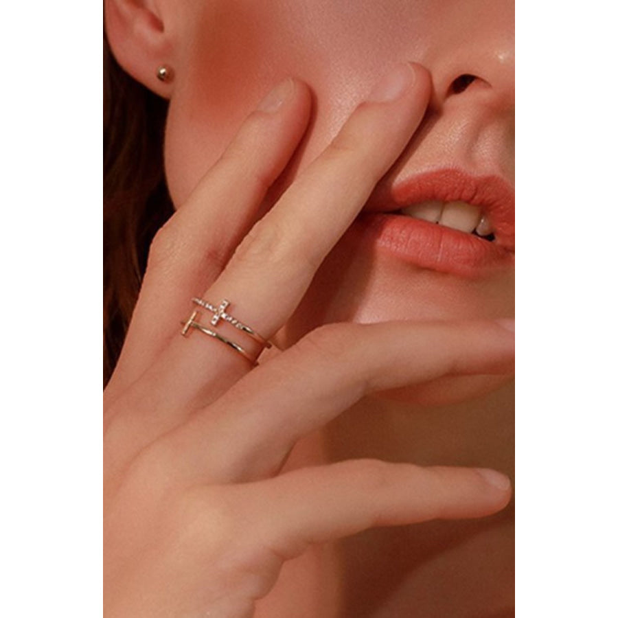 925 Sterling Silver Inland Zircon Cross Ring Apparel and Accessories