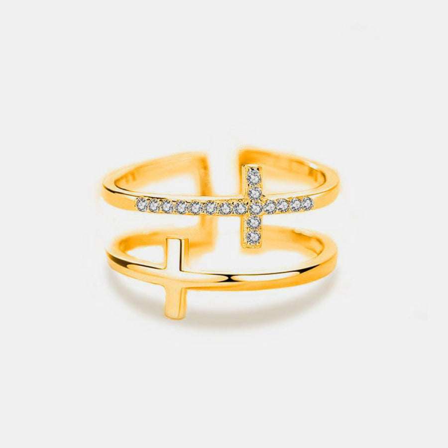 925 Sterling Silver Inland Zircon Cross Ring Gold / 7 Apparel and Accessories
