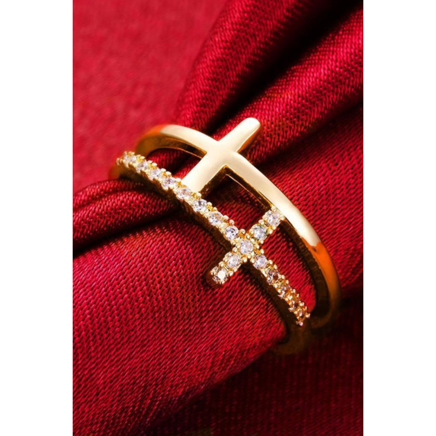 925 Sterling Silver Inland Zircon Cross Ring Rose Gold / 7 Apparel and Accessories