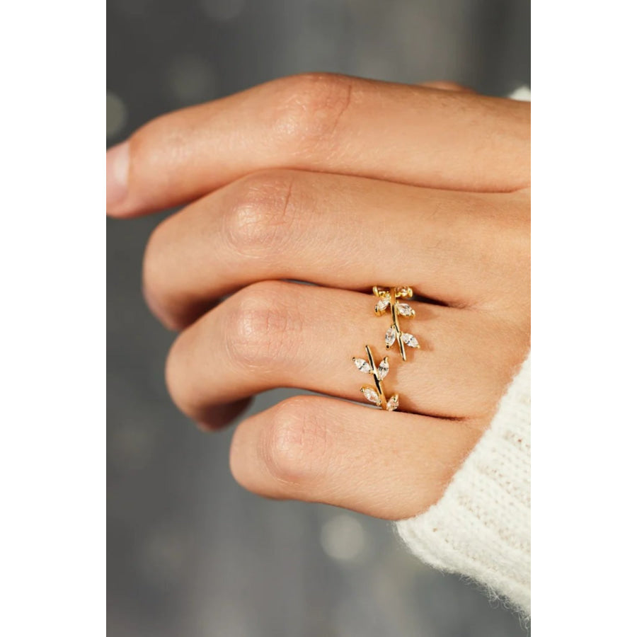 925 Sterling Silver Leaf Open Ring Gold / 7 Apparel and Accessories