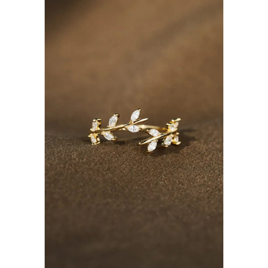 925 Sterling Silver Leaf Open Ring Gold / 7 Apparel and Accessories