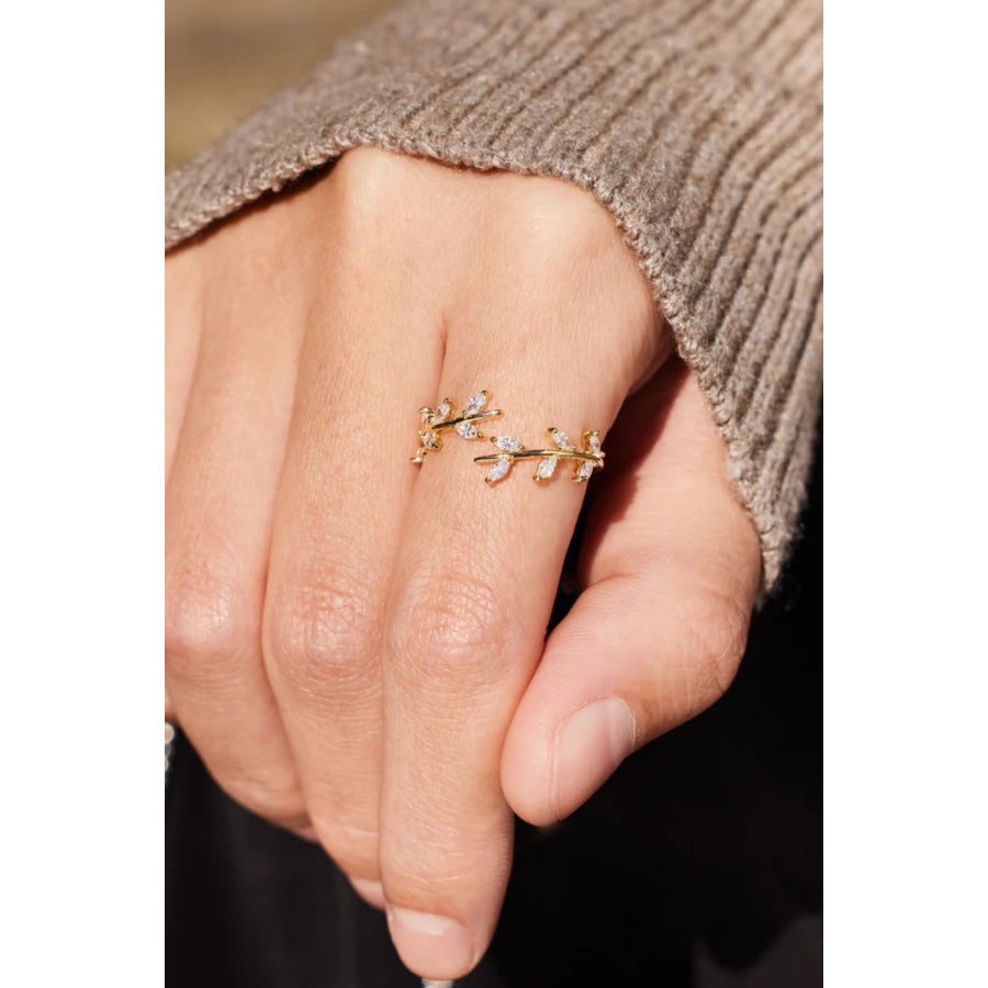 925 Sterling Silver Leaf Open Ring Gold / 7 Apparel and Accessories