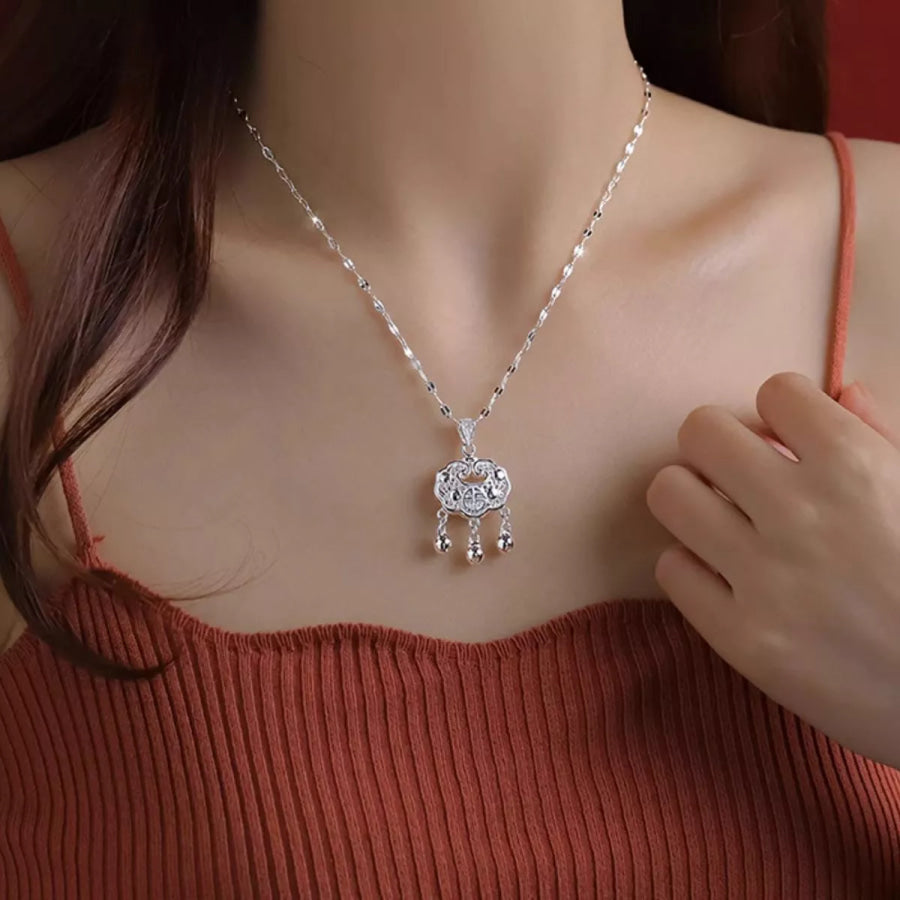 925 Sterling Silver Lock Pendant Necklace Silver / One Size Apparel and Accessories