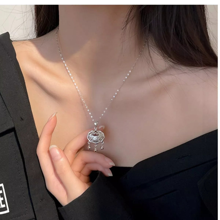 925 Sterling Silver Lock Pendant Necklace Silver / One Size Apparel and Accessories