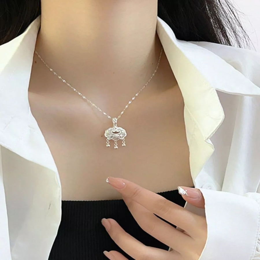 925 Sterling Silver Lock Pendant Necklace Silver / One Size Apparel and Accessories