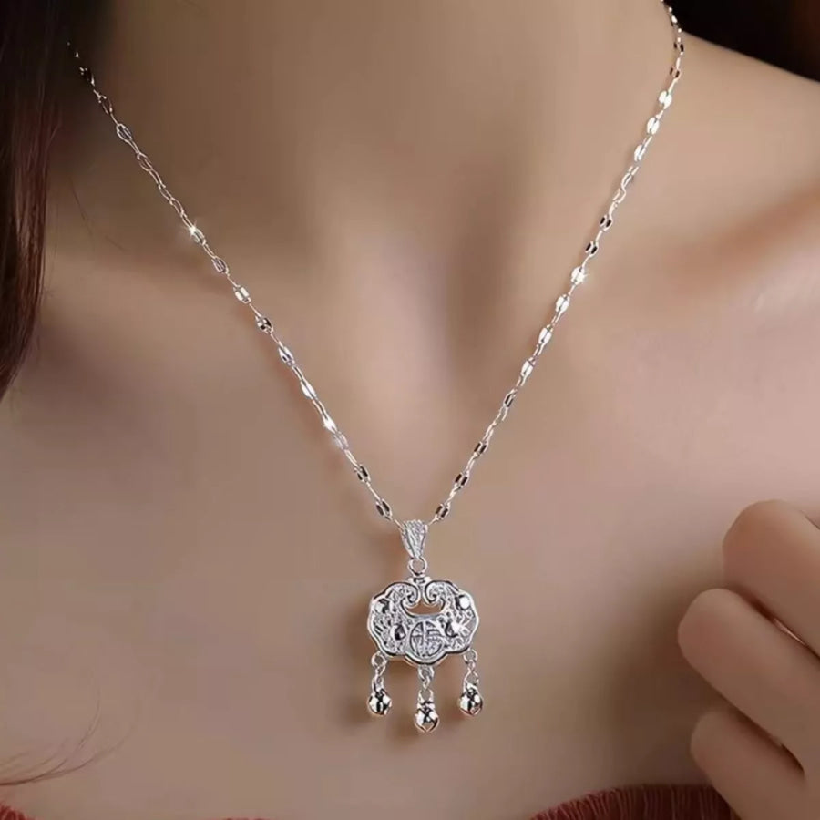 925 Sterling Silver Lock Pendant Necklace Silver / One Size Apparel and Accessories