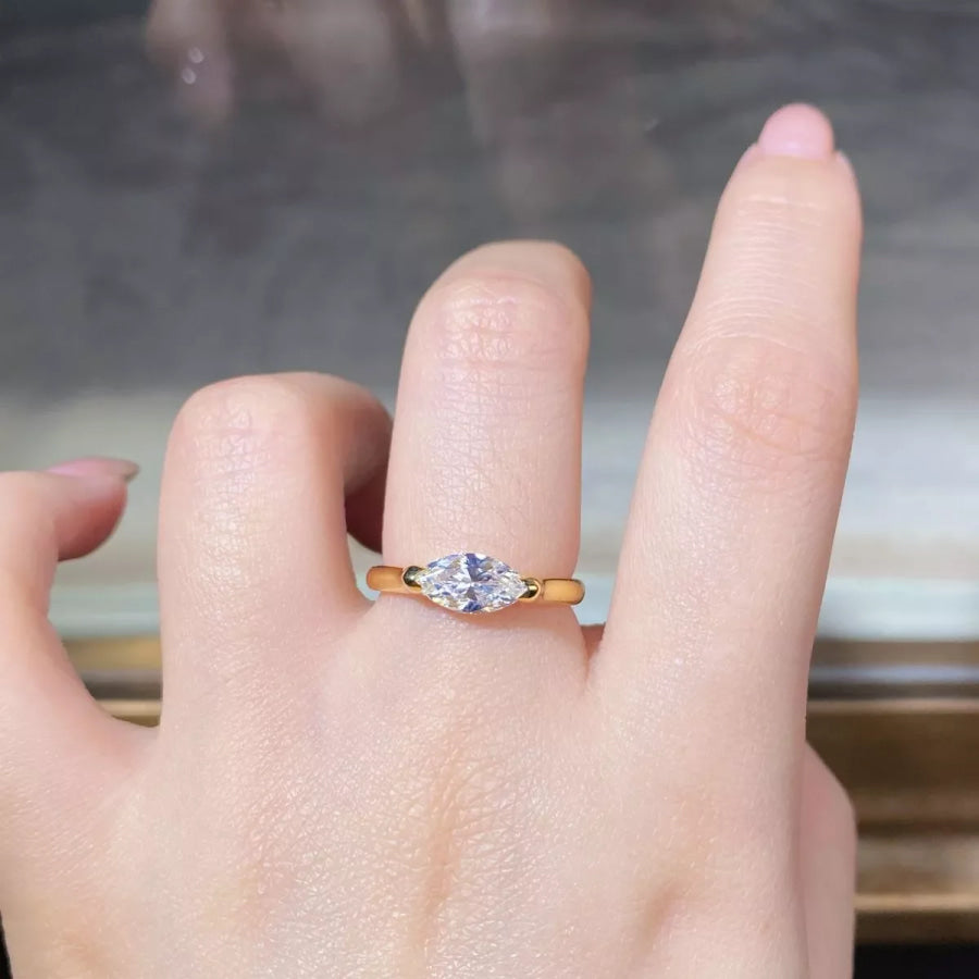 925 Sterling Silver Marquise-Cut Ring Gold / 5 Apparel and Accessories
