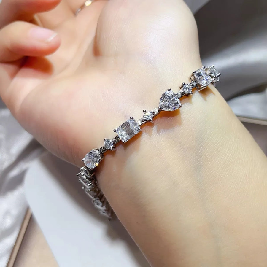 925 Sterling Silver Moissanite Bracelet Silver / One Size Apparel and Accessories