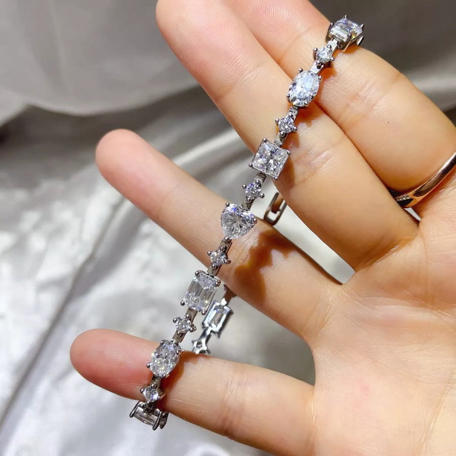 925 Sterling Silver Moissanite Bracelet Silver / One Size Apparel and Accessories