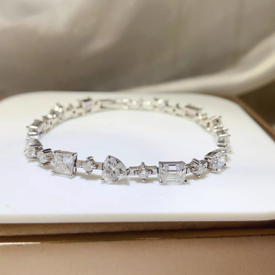 925 Sterling Silver Moissanite Bracelet Silver / One Size Apparel and Accessories