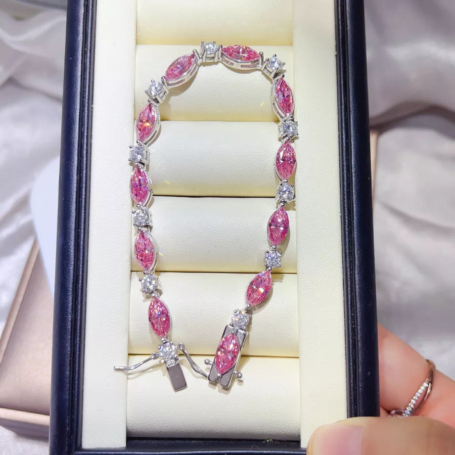 925 Sterling Silver Moissanite Bracelet Pink / One Size Apparel and Accessories