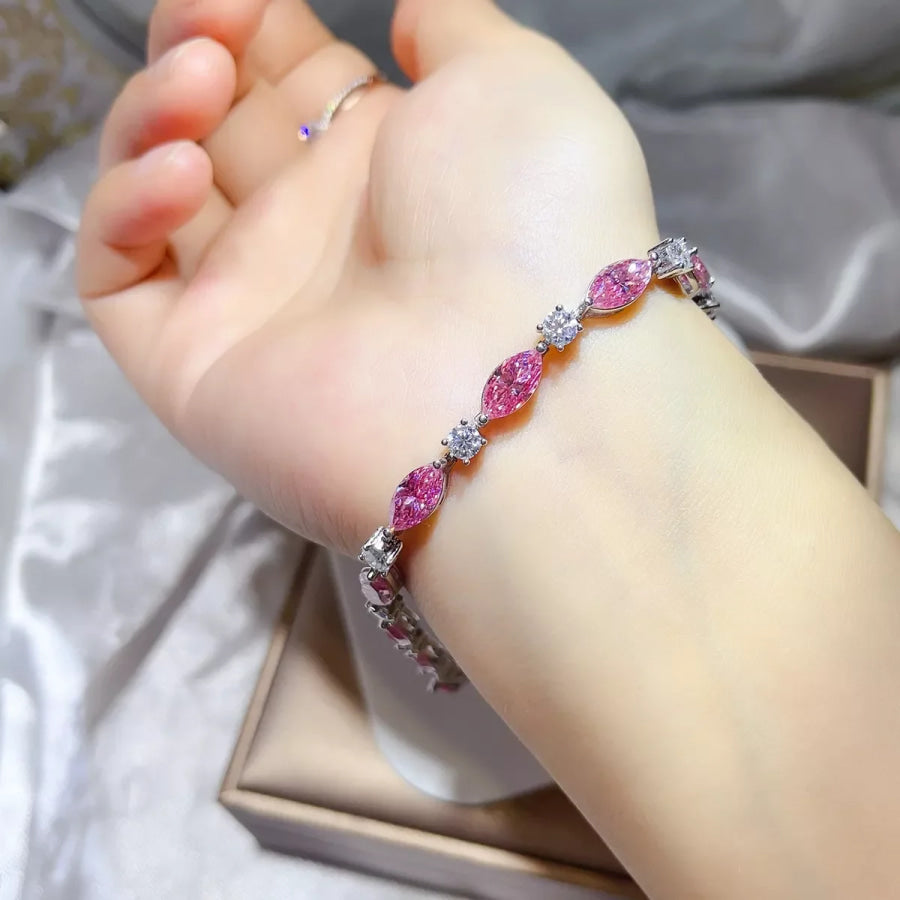 925 Sterling Silver Moissanite Bracelet Pink / One Size Apparel and Accessories