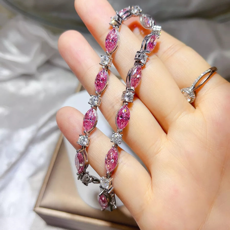 925 Sterling Silver Moissanite Bracelet Pink / One Size Apparel and Accessories