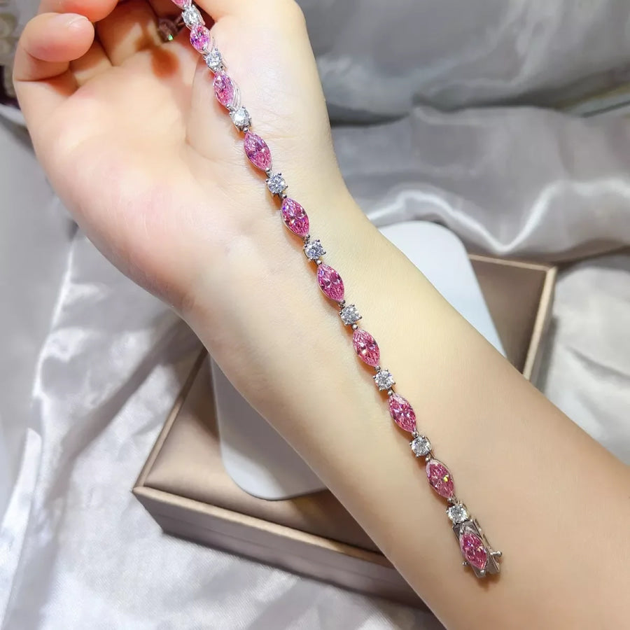 925 Sterling Silver Moissanite Bracelet Pink / One Size Apparel and Accessories