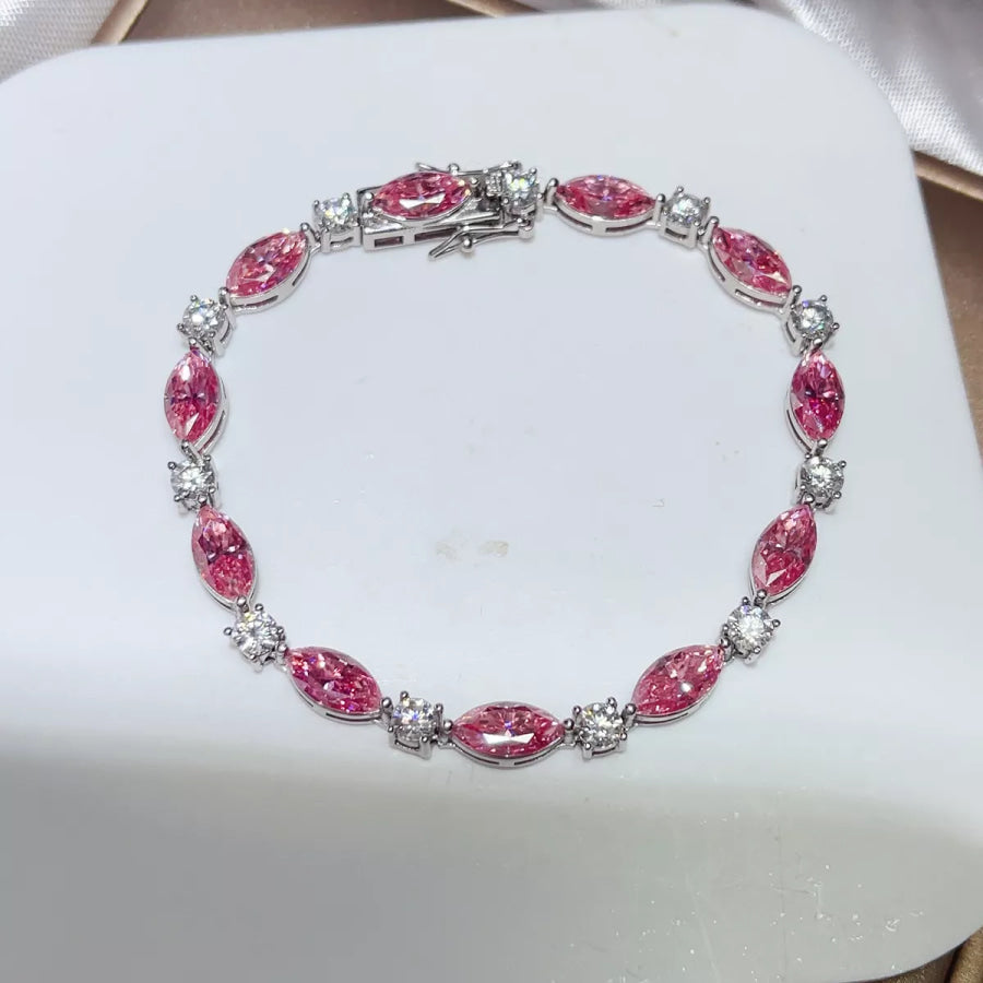 925 Sterling Silver Moissanite Bracelet Pink / One Size Apparel and Accessories