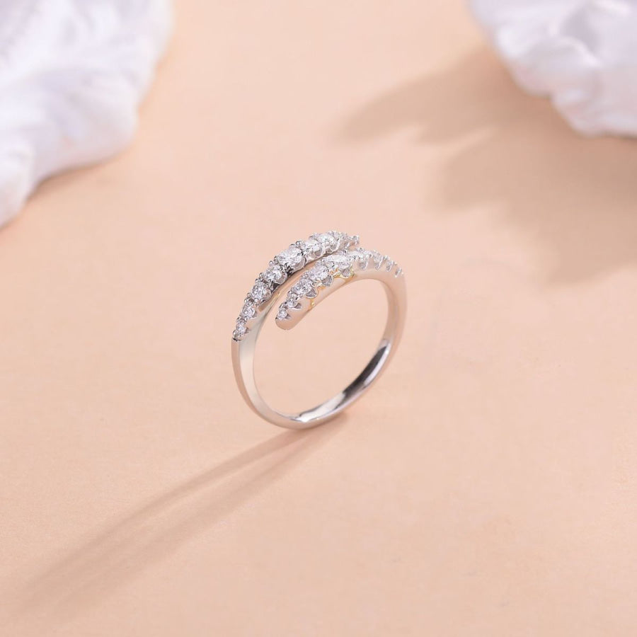 925 Sterling Silver Moissanite Bypass Ring Apparel and Accessories