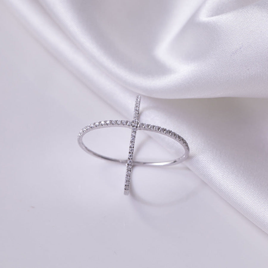 925 Sterling Silver Moissanite Crisscross Ring Apparel and Accessories