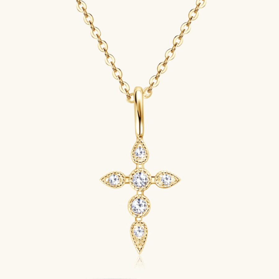 925 Sterling Silver Moissanite Cross Pendant Necklace Gold / One Size Apparel and Accessories