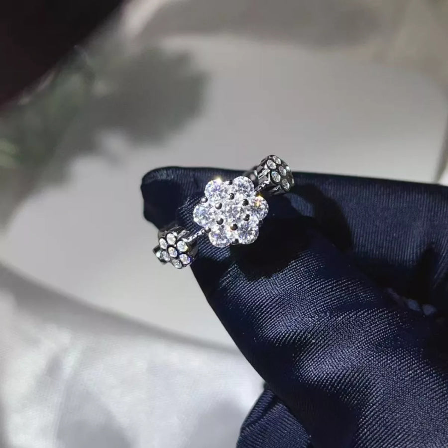 925 Sterling Silver Moissanite Flower Ring Silver / 5 Apparel and Accessories