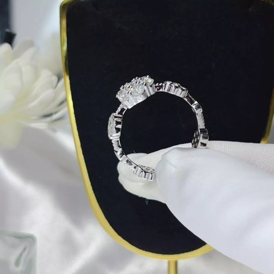925 Sterling Silver Moissanite Flower Ring Apparel and Accessories