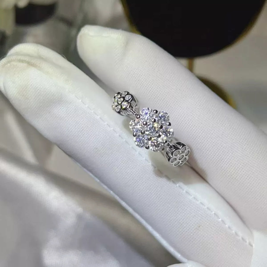 925 Sterling Silver Moissanite Flower Ring Apparel and Accessories