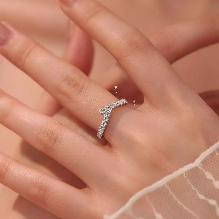 925 Sterling Silver Moissanite Geometric Ring Silver / One Size Apparel and Accessories