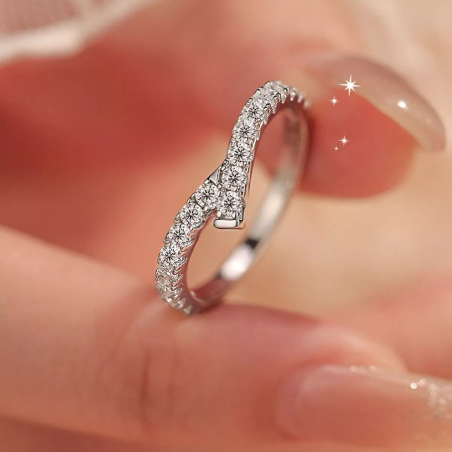 925 Sterling Silver Moissanite Geometric Ring Silver / One Size Apparel and Accessories