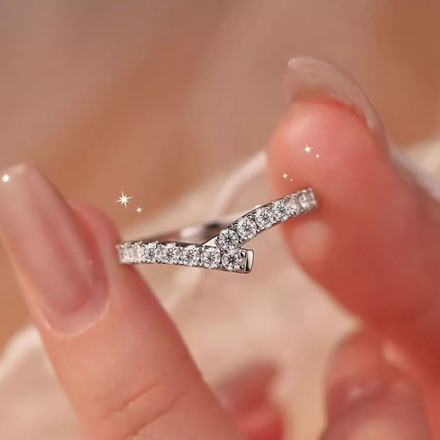 925 Sterling Silver Moissanite Geometric Ring Silver / One Size Apparel and Accessories