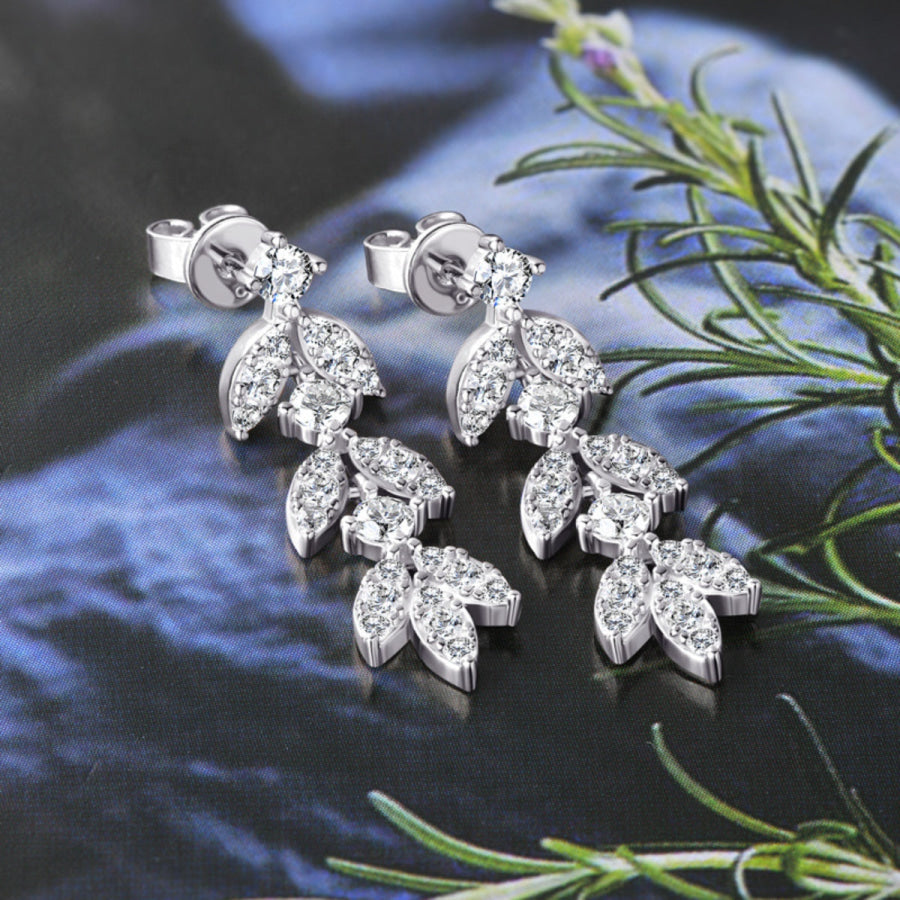 925 Sterling Silver Moissanite Leaf Earrings Apparel and Accessories