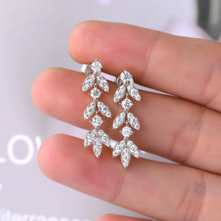 925 Sterling Silver Moissanite Leaf Earrings Apparel and Accessories
