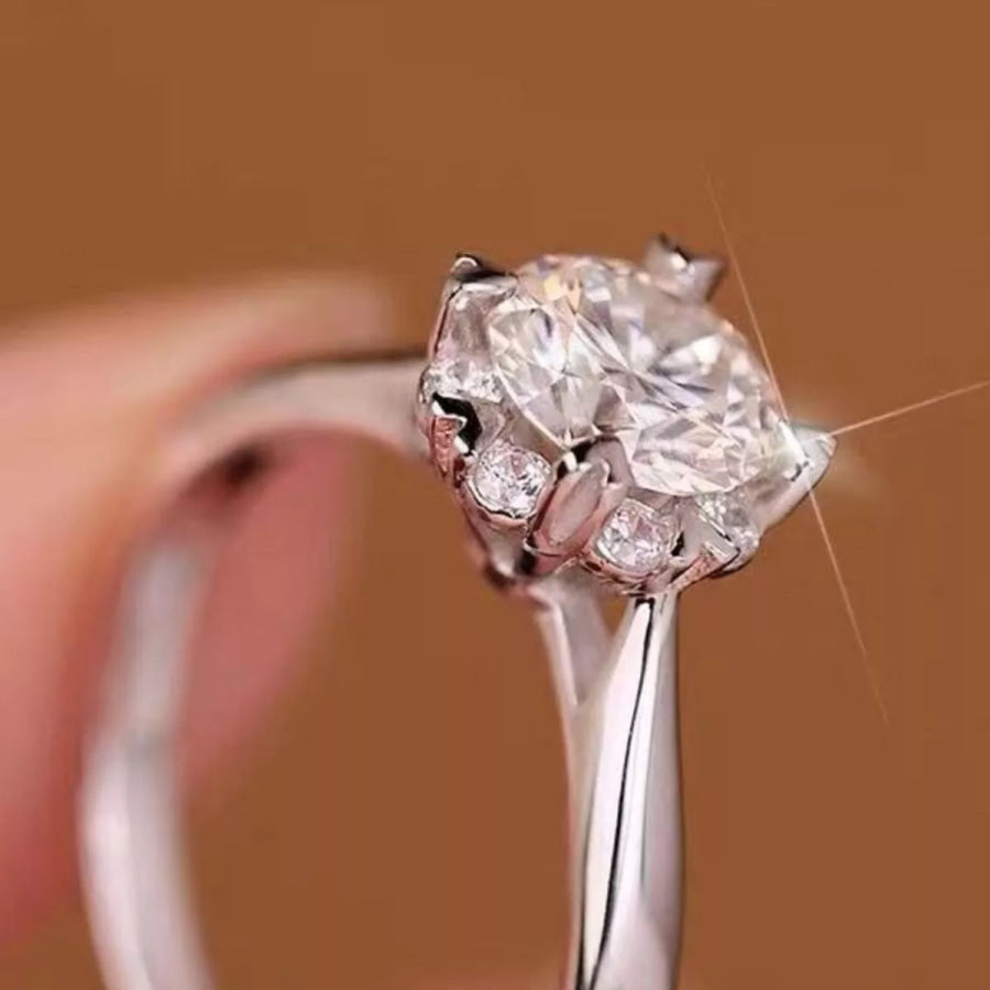 925 Sterling Silver Moissanite Ring Silver / One Size Apparel and Accessories