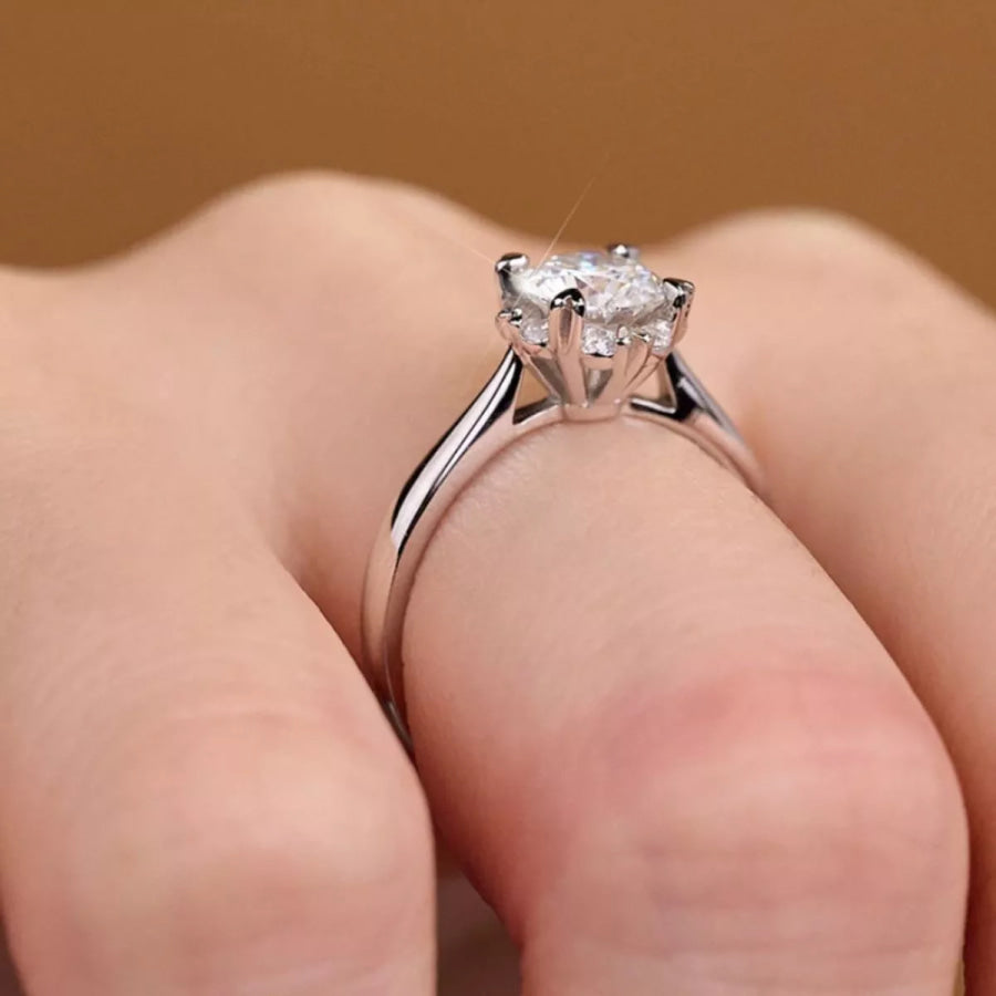 925 Sterling Silver Moissanite Ring Silver / One Size Apparel and Accessories