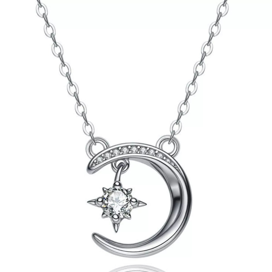 925 Sterling Silver Moissanite Star Moon Necklace Silver / onesize Apparel and Accessories