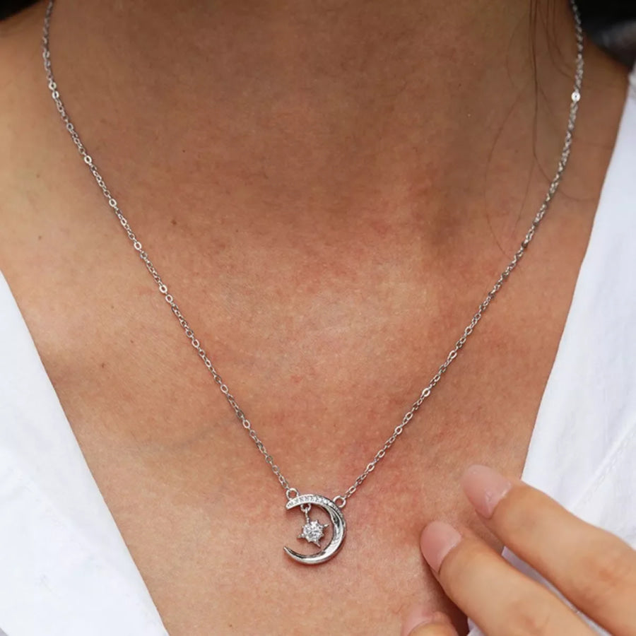 925 Sterling Silver Moissanite Star Moon Necklace Silver / onesize Apparel and Accessories