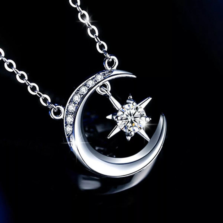 925 Sterling Silver Moissanite Star Moon Necklace Silver / onesize Apparel and Accessories