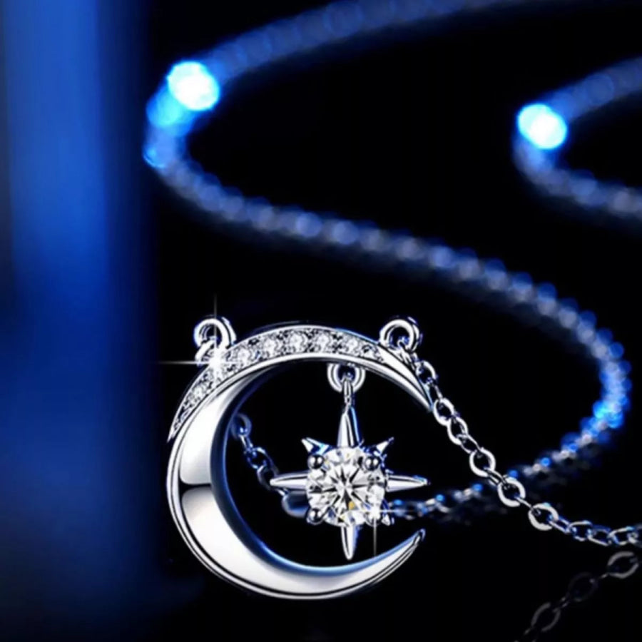 925 Sterling Silver Moissanite Star Moon Necklace Silver / onesize Apparel and Accessories