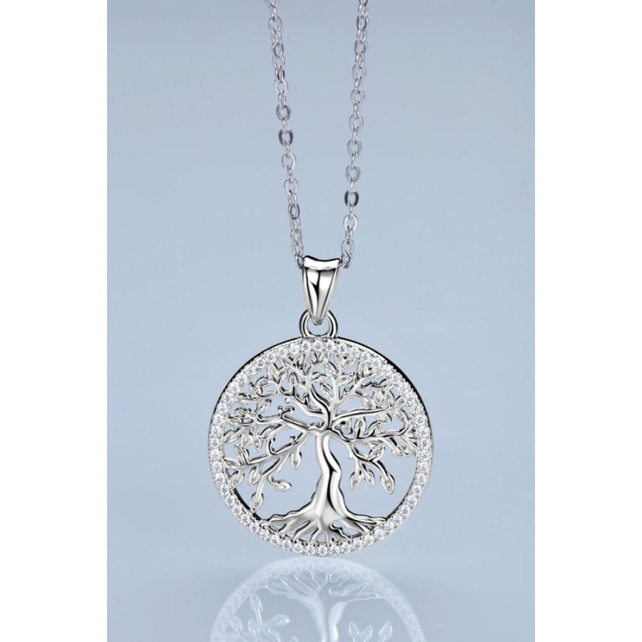 925 Sterling Silver Moissanite Tree Pendant Necklace Silver / One Size