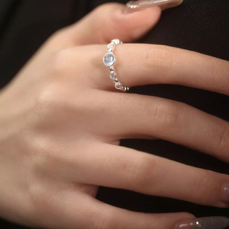 925 Sterling Silver Open Ring Aquamarine Treasure / One Size Apparel and Accessories