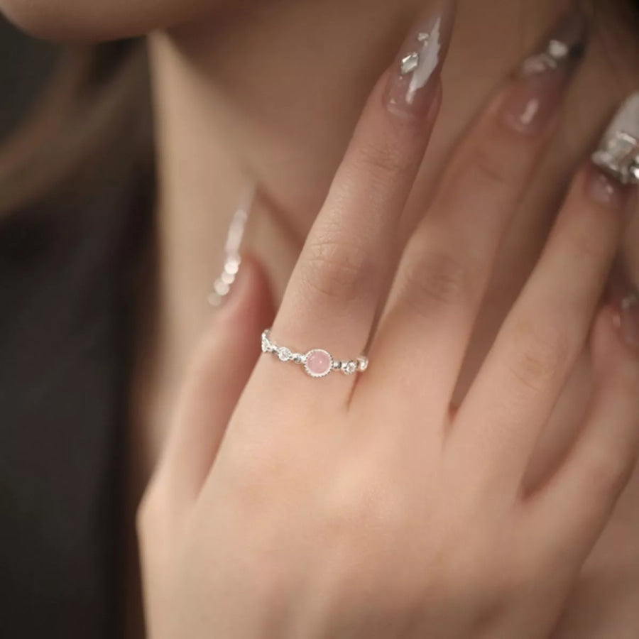 925 Sterling Silver Open Ring Pink Crystal / One Size Apparel and Accessories
